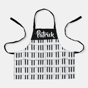 Black and white piano pattern apron