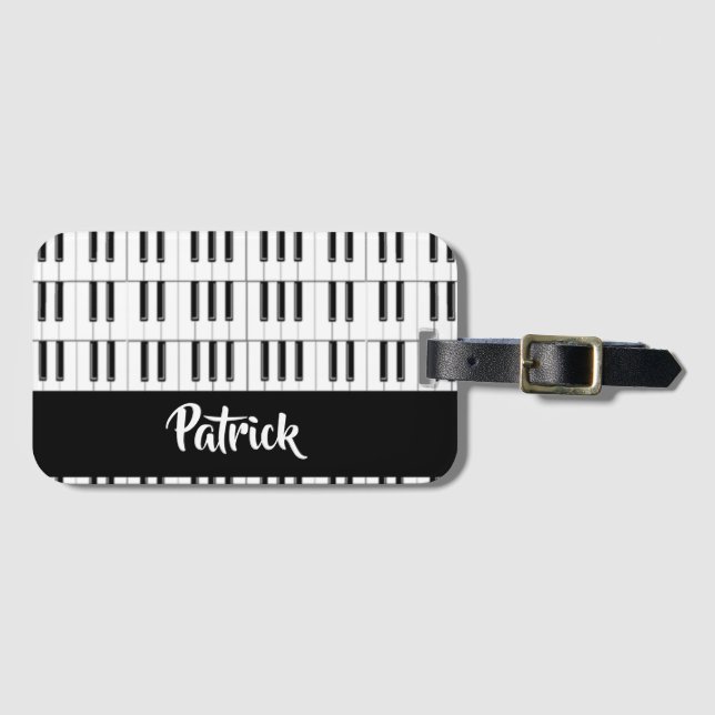 Black and white piano pattern luggage tag (Front Horizontal)