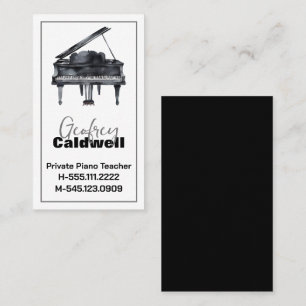 Black and White Piano Teacher Watercolor Art Business Card