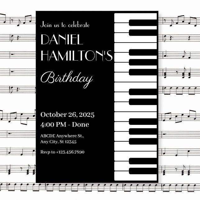 Black and white Piano tuts birthday  Invitation (Creator Uploaded)