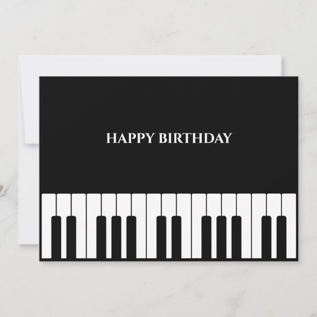 Black and white Piano tuts HAPPY BIRTHDAY Holiday Card (Front)