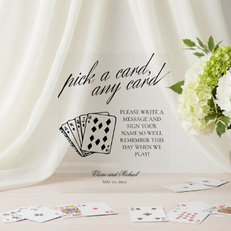Black and White Pick A Card Any Card Guestbook Acrylic Sign