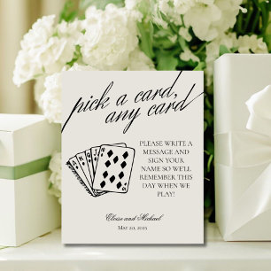 Black and White Pick A Card Any Card Guestbook Pedestal Sign
