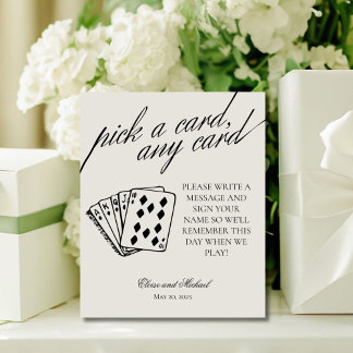 Black and White Pick A Card Any Card Guestbook Pedestal Sign