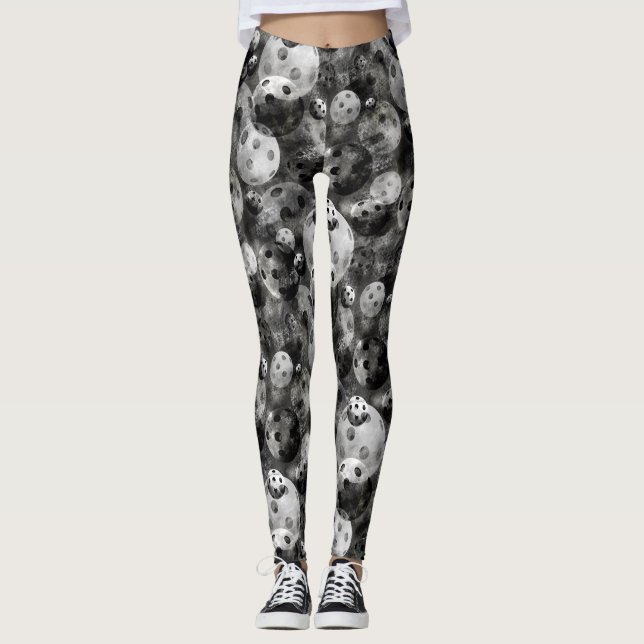 Black and White Pickleball pattern Leggings (Front)