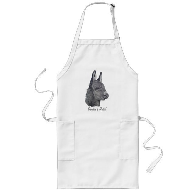 black and white picture of cute donkey long apron (Front)