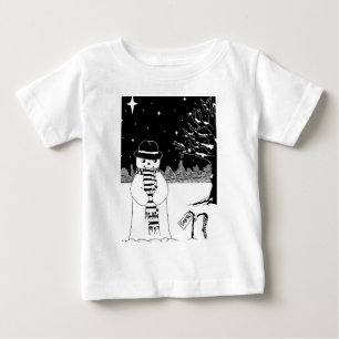 black and white picture of cute snowman Christmas Baby T-Shirt
