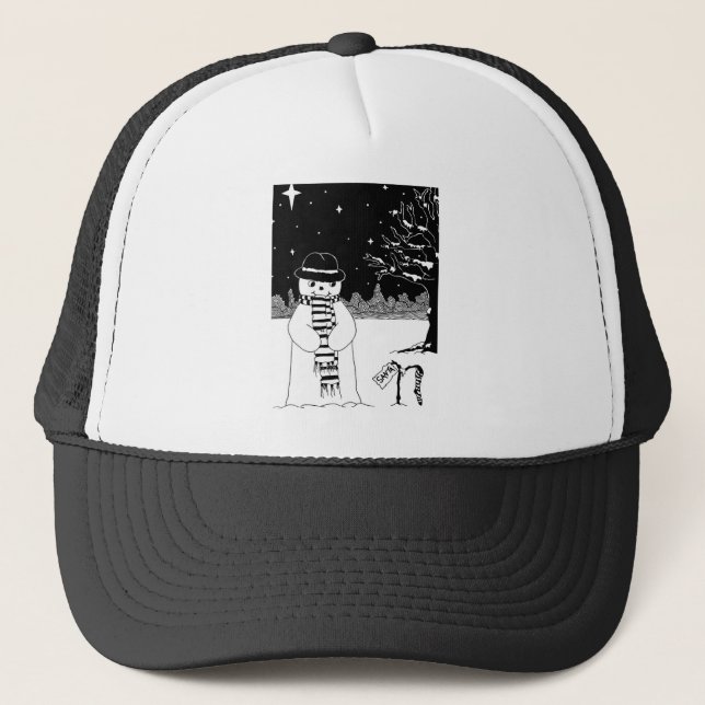 black and white picture of cute snowman Christmas Trucker Hat (Front)