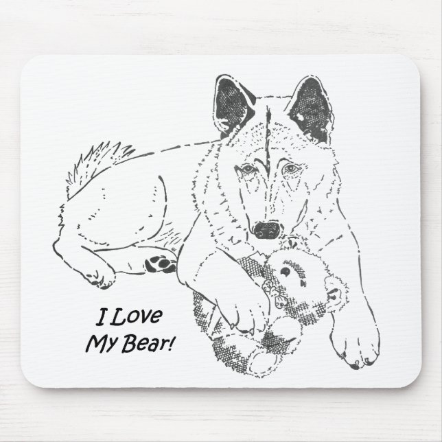black and white picture of very cute akita dog mouse mat (Front)