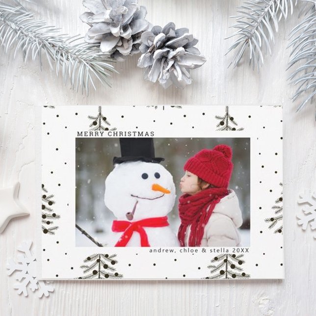 Black and White Pine Tree Christmas Photo Holiday Card (Creator Uploaded)