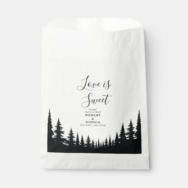 Black and White Pine trees Winter Wedding Favour Bags (Front)