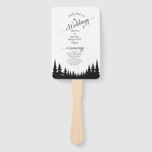 Black and White Pine trees Winter Wedding Hand Fan