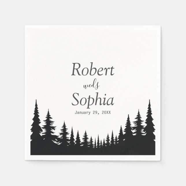Black and White Pine trees Winter Wedding Napkin (Front)