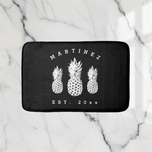 Black and white pineapple fruit custom bath mat