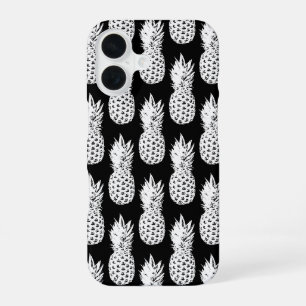Black and white pineapple pattern iPhone 16 case
