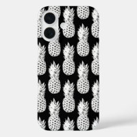 Black and white pineapple pattern iPhone 16 case