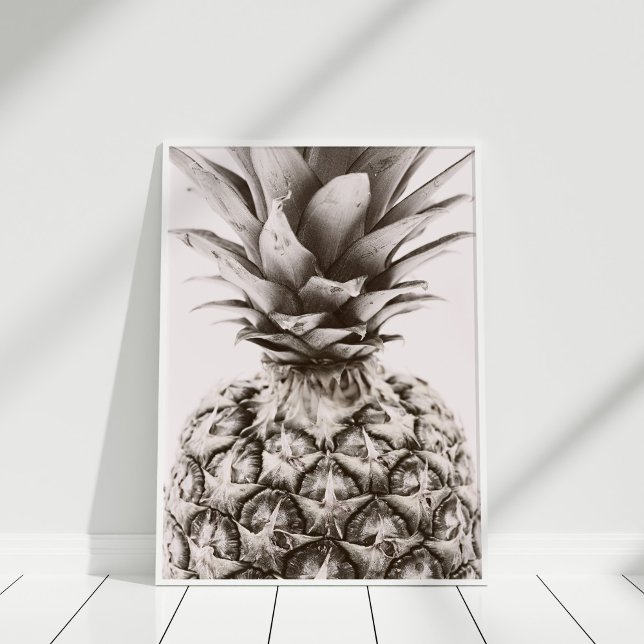 Black and White Pineapple Wall Art Print (Modern Monochrome Pineapple Print in white frame.)