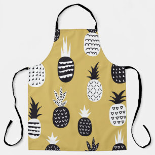 Black and white pineapples seamless pattern apron