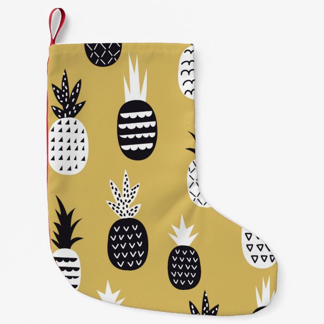 Black and white pineapples seamless pattern small christmas stocking (Front)