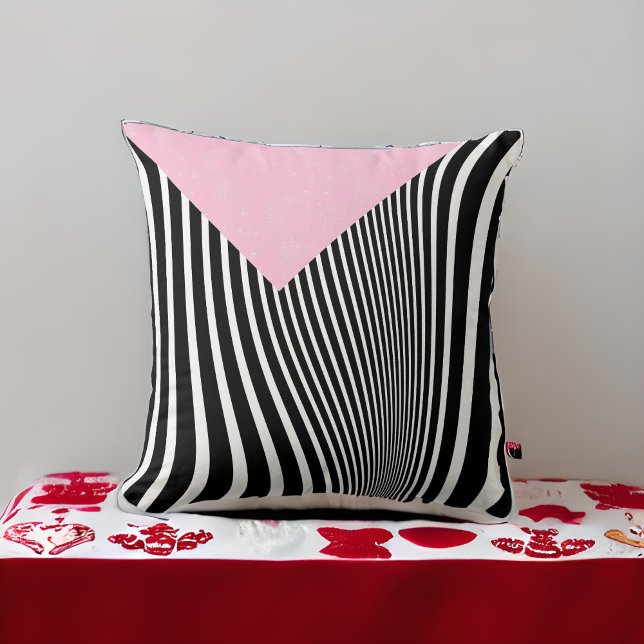 Black and White Pink and Curvy Zebra Stripe Cushion (Creator Uploaded)