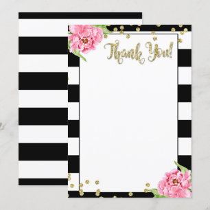 Black and White Pink Peony Thank You Card