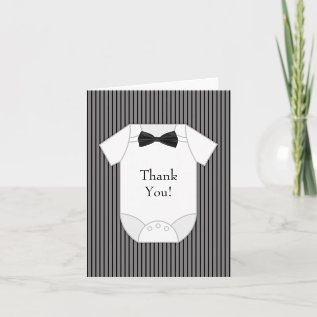 Black and White Pinstripe Baby Boy Thank You Cards (Front)