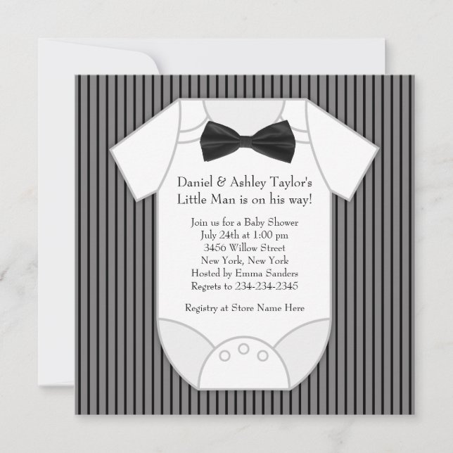 Black and White Pinstripe Baby Shower Invitation (Front)