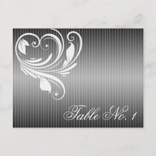 Black and White Pinstripe Heart Table Number Postcard