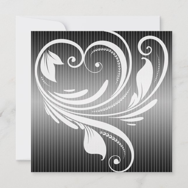 Black and White Pinstripe Heart Wedding Invitation (Front)
