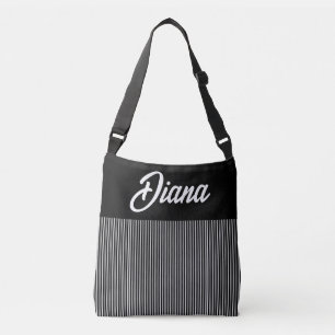 Black and White Pinstripe with Colour Block Crossbody Bag
