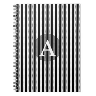 Black and White Pinstripes Personalised Monogram Notebook