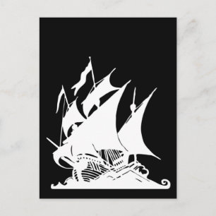 Black and White Pirate Ship Postcard