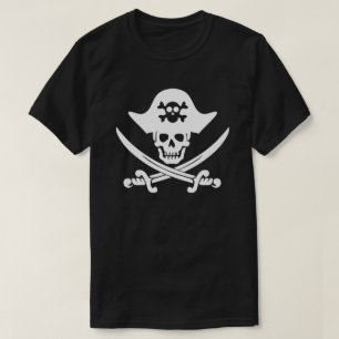 Black and White Pirate Skull Flag  T-Shirt