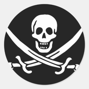 Black and white pirate skull symbol classic round sticker