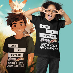 Black And White Pizza And Gaming T-Shirt