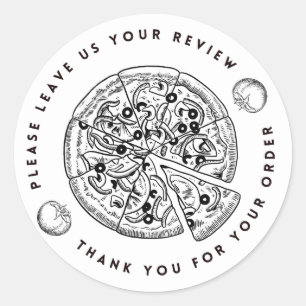 Black and White Pizza Leave Review Thank You Classic Round Sticker