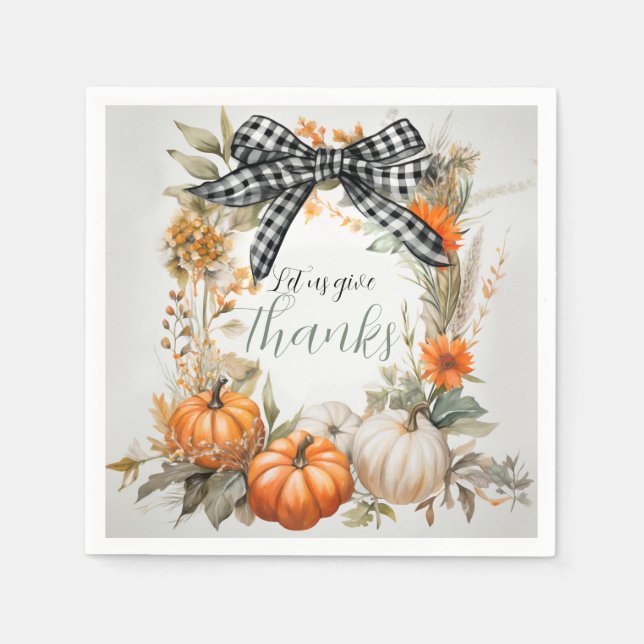 Black and White Plaid Bow Thanksgiving Napkin (Front)