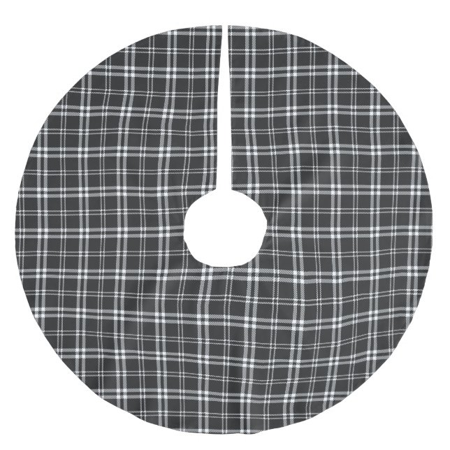 Black and White Plaid Brushed Polyester Tree Skirt (Front)