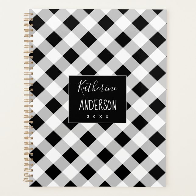 Black and White Plaid Buffalo Check Planner (Front)