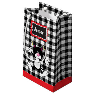 Black and White Plaid - Cat Small Gift Bag
