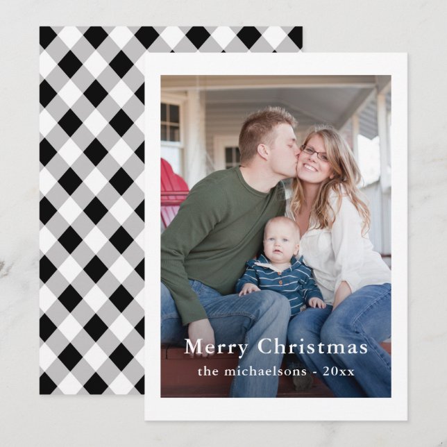 Black and White Plaid Christmas Photo Holiday (Front/Back)