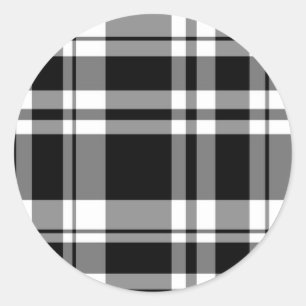 Black and White Plaid Classic Round Sticker