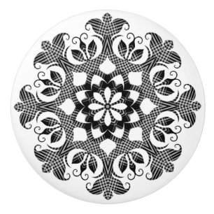 Black and White Plaid Country Ceramic Pull