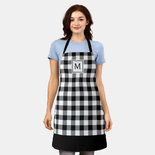 Black and White Plaid Elegant Monogrammed Apron