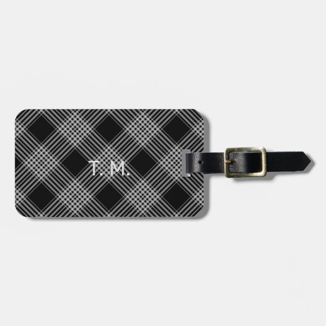 Black and white plaid luggage tag (Front Horizontal)