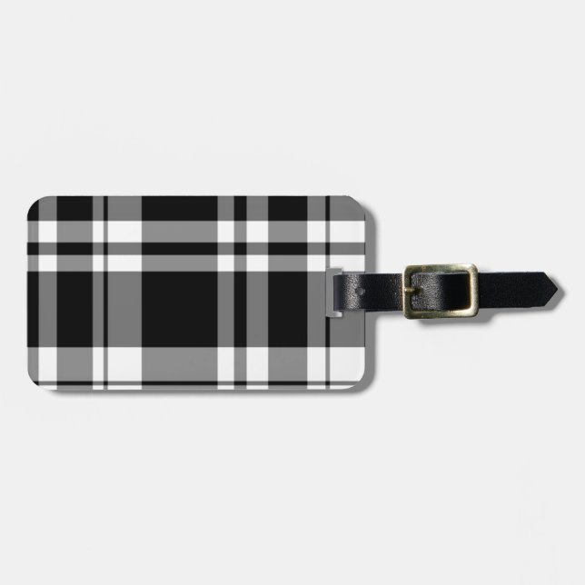 Black and White Plaid Luggage Tag (Front Horizontal)
