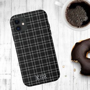 Black and White Plaid Monogram iPhone 11 Case