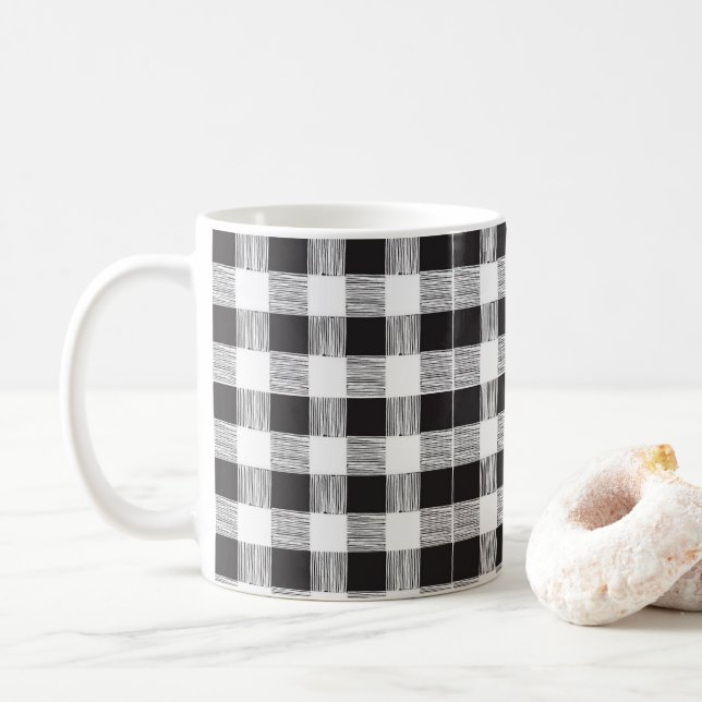 Black and White Plaid Mug (With Donut)
