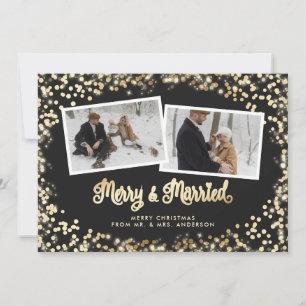 Black and White Plaid Newlywed Photo Christmas Holiday Card