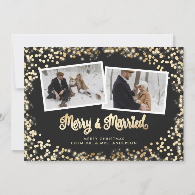 Black and White Plaid Newlywed Photo Christmas Holiday Card (Front)